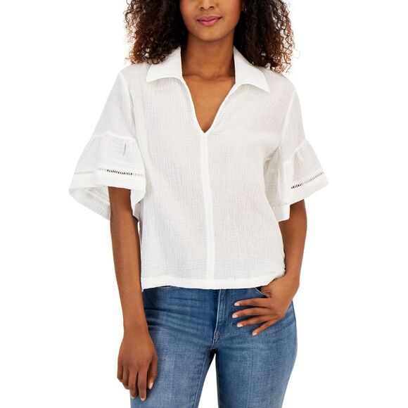 Women's Ruffled Sleeve Popover Top - Picture 1 of 1